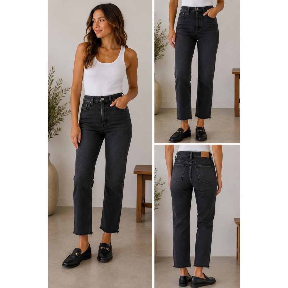 Madewell The Perfect Vintage Jean High Rise Raw Hem Faded Black Size 29
